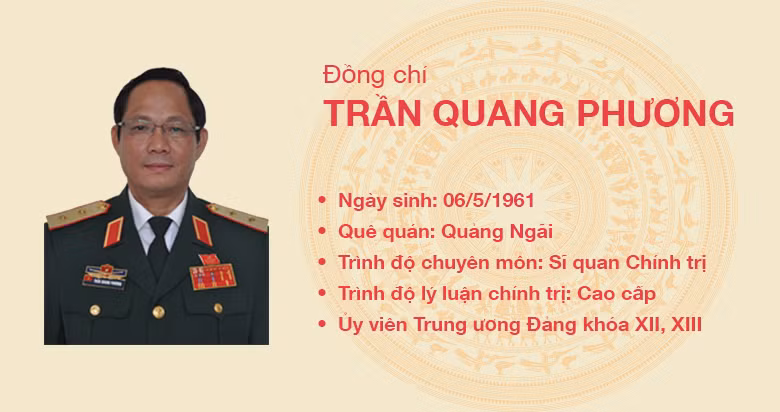 Từ tháng 6/2011 đến 4/2019, ông Trần Quang Phương lần lượt được thăng hàm Thiếu tướng, Trung tướng, giữ chức Chính ủy Quân khu 5; Ủy viên Trung ương Đảng khóa XII, Ủy viên Quân ủy Trung ương, Bí thư Đảng ủy Quân khu 5. 