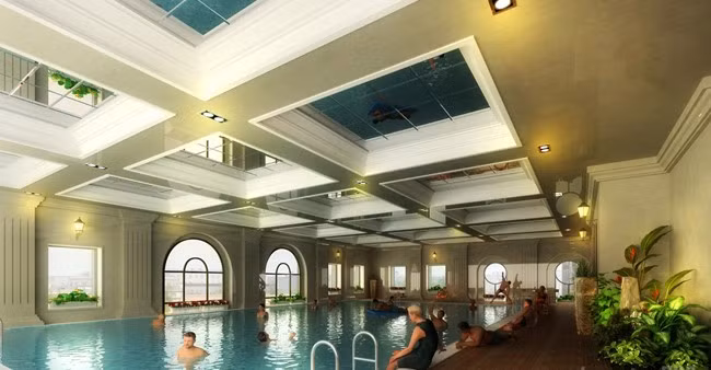 Tòa tháp sở hữu nhiều tiện ích, dịch vụ, phục vụ dân cư. Trong đó, bể bơi bốn mùa tại tầng 2 rộng tới 400m2, cùng với các dịch Massage, Gym, bar…