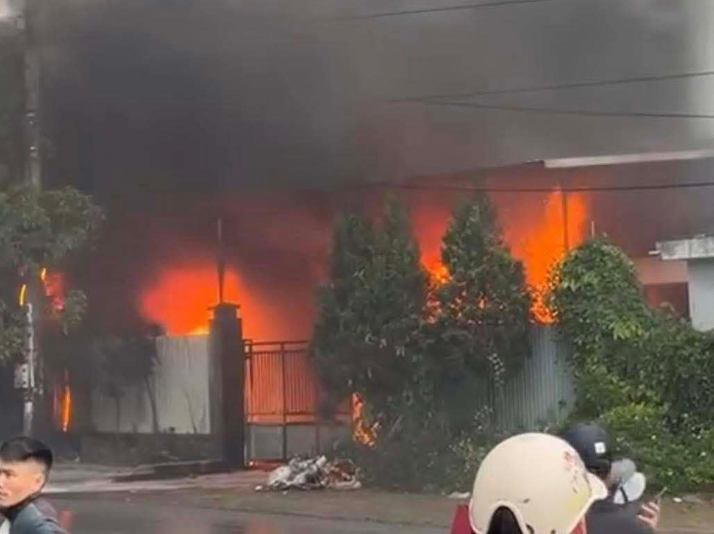 Chay lon tai cong ty san xuat de giay trong KCN o Nam Dinh