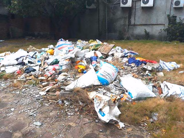 Phía sau tòa nhà là bãi tập kết rác.