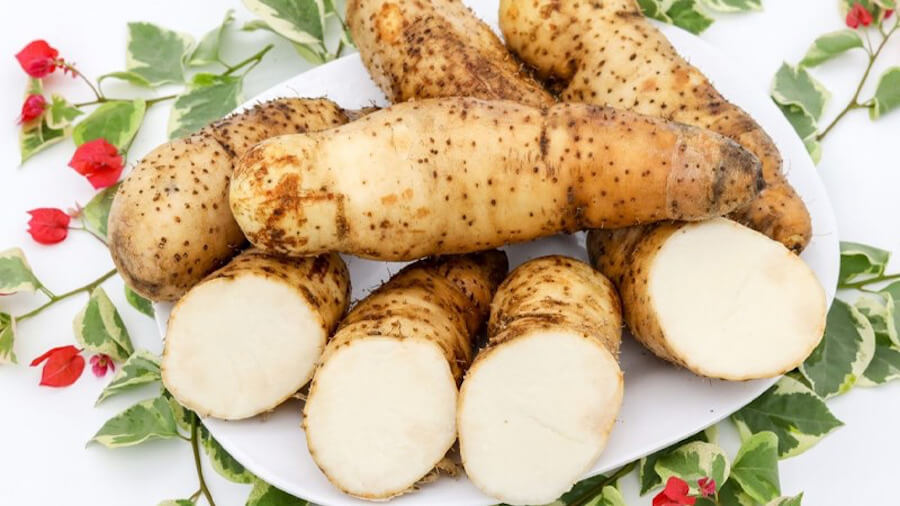 Củ từ chứa nhiều chất xơ và vitamin, giúp ổn định hệ tiêu hóa và ngăn chặn các vấn đề như đầy hơi, trướng bụng.