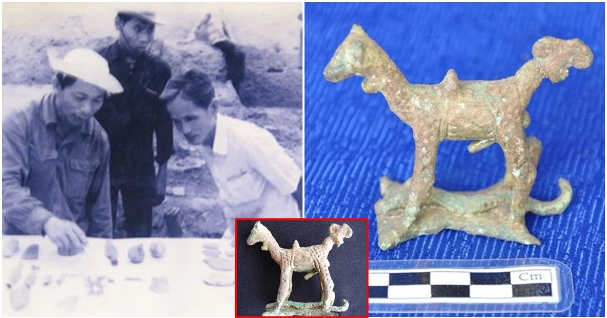 Bức tượng có chiều cao 5.4cm, dài 6.4cm, được làm bằng đồng và màu xám xanh do phong hóa và hoen gỉ. Có 4 chân, đứng trên bệ hình chữ nhật, và có mõm dài, miệng rộng. Hai bên hông được trang trí với hoa văn đường nối gấp khúc hình Mặt trời giống như chiếc yên ngựa. Đuôi của tượng có kích thước lớn với 3 vòng tròn ở cuối, trong đó có 1 vòng bị gãy. Con vật này được miêu tả là đực, có bộ phận sinh dục lớn.