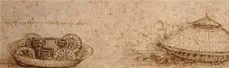 Bản vẽ hộp số tự động liên tục của da Vinci từ năm 1490 dự đoán công nghệ ô tô. Ông cũng thiết kế mô hình xe tăng, vũ khí quân sự tiên tiến, và thậm chí có một "xe tăng" nguyên mẫu.