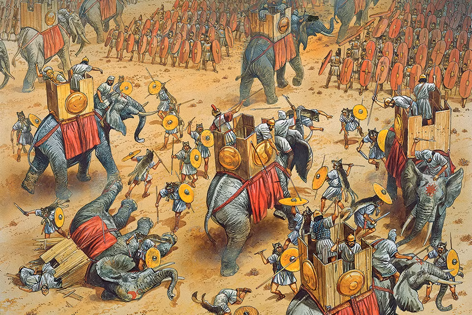 Theo đó, quân đội của một số đế chế biên chế từ vài chục cho đến hàng trăm con voi vào lực lượng.