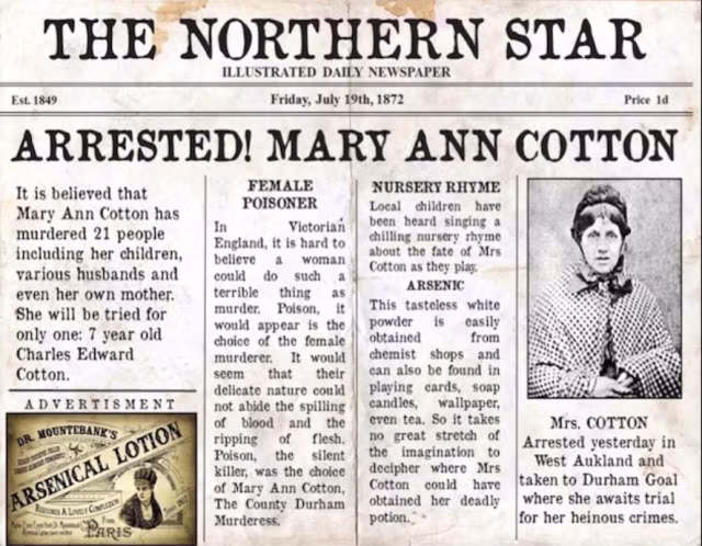 Với tội ác đã gây ra, Mary Ann Cotton bị kết án tử hình. Ả bị treo cổ vào năm 1873.
