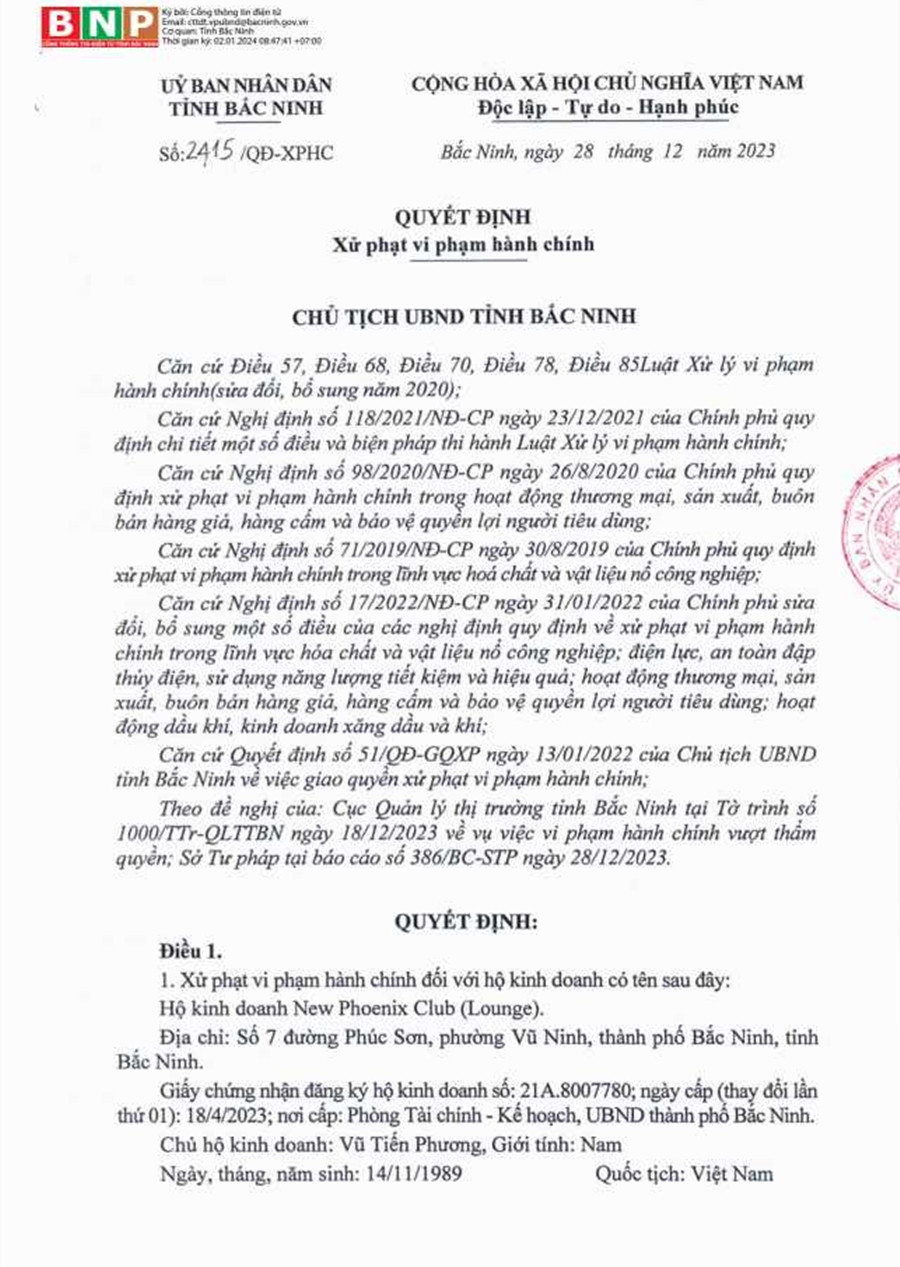 Ai dung sau vu truong New Phoenix kinh doanh hang hoa nhap lau o Bac Ninh?