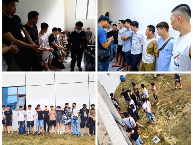 Lực lượng chức năng bắt giữ các đối tượng bỏ chạy theo hướng cầu thang bộ, ban công.