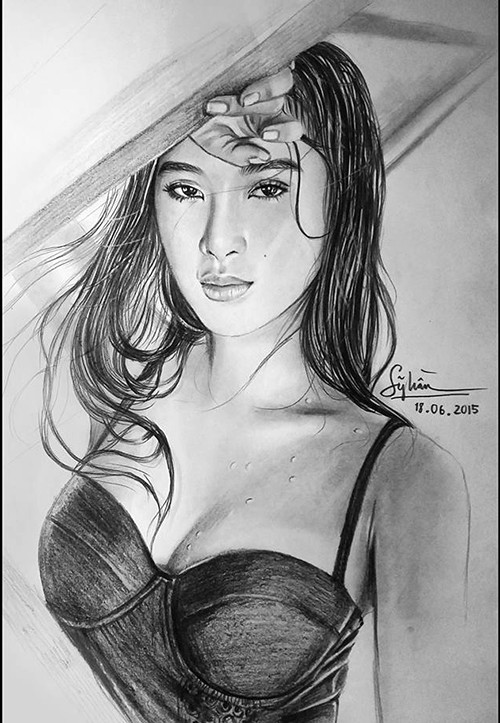 Bức vẽ Angela Phương Trinh do Sỹ Trần thực hiện.