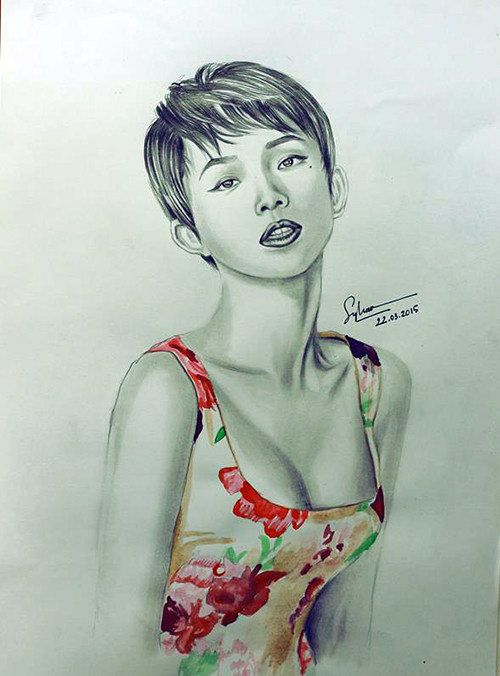 Ca sỹ Tóc Tiên đầy gợi cảm qua bức vẽ của Sỹ Trần.