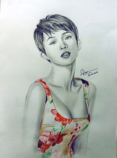 Ca sỹ Tóc Tiên đầy gợi cảm qua bức vẽ của Sỹ Trần.