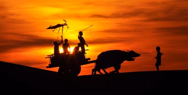 Những chú trẻ vui đùa dưới ánh bình minh trên đồi cát Nam Cương (Ninh Thuận).