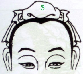 Trán như hình số 5 trên thoạt nhìn hơi giống trán chữ M, nhưng thực tế chỉ có phần giữa chân tóc hơi lồi ra một chút, được gọi là trán mỹ nhân tiêm. Những người có trán này rất hiếu thắng, tò mò và mưu mẹo, họ thường đi xa quê hương để lập nghiệp.