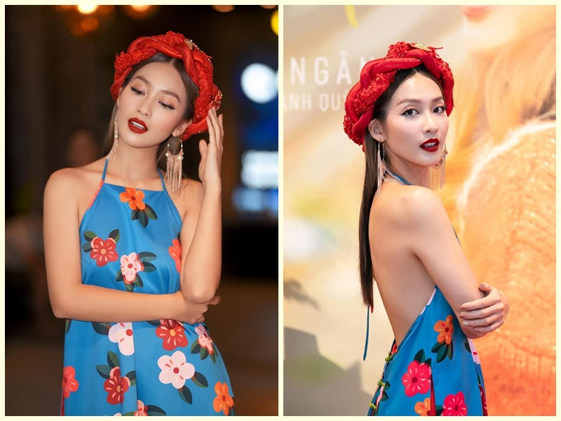 Khả Ngân khoe lưng trần cùng vòng eo thon gọn với áo yếm. Ảnh: Dân Việt.