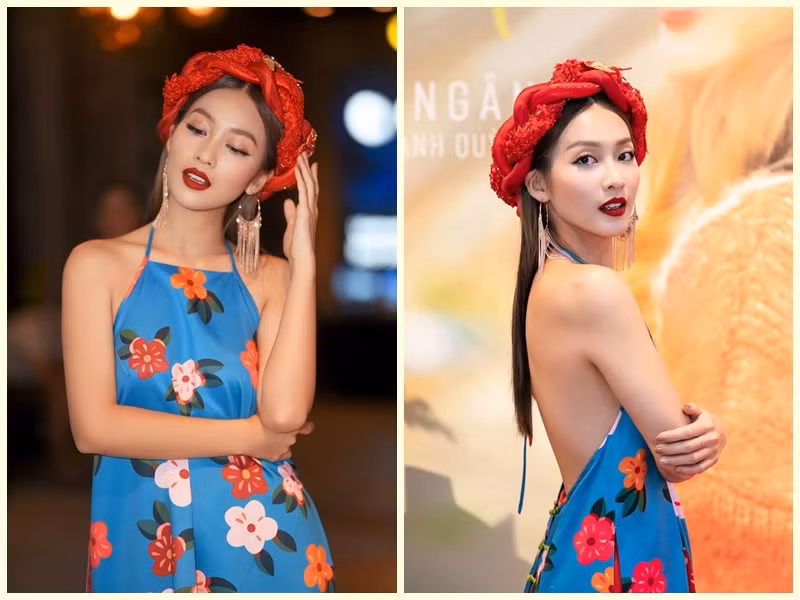 Khả Ngân khoe lưng trần cùng vòng eo thon gọn với áo yếm. Ảnh: Dân Việt.