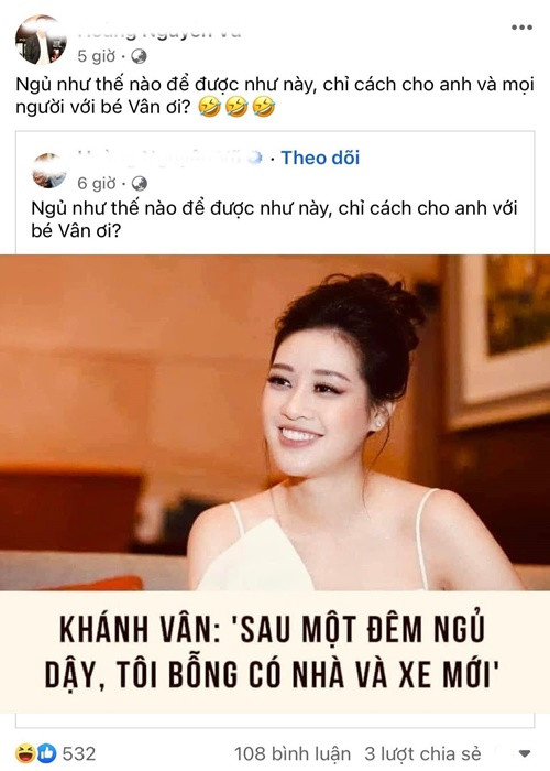 Năm 2020, trong một cuộc phỏng vấn, khi được hỏi: “Cùng với sự nổi tiếng, được nhiều người biết đến, cuộc sống của chị biến động nhiều không sau ngày đăng quang?”, Hoa hậu Khánh Vân trả lời: “Cũng thay đổi khá nhiều. Sau một đêm ngủ dậy, mình bỗng có nhà mới, xe mới (trong 2 năm đương nhiệm, hoa hậu được ở nhà và sử dụng xe từ ban tổ chức - PV)”. Sau đó, một số cư dân mạng cắt ghép câu nói của Khánh Vân: “Sau một đêm ngủ dậy, tôi bỗng có nhà và xe mới” theo một nghĩa tiêu cực.
