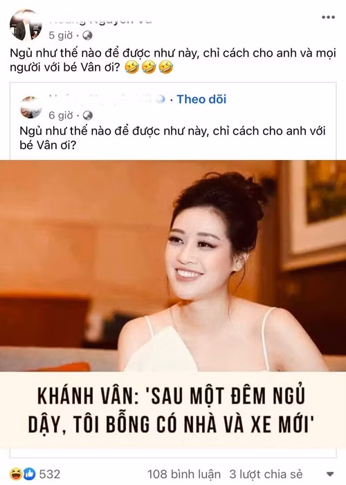 Năm 2020, trong một cuộc phỏng vấn, khi được hỏi: “Cùng với sự nổi tiếng, được nhiều người biết đến, cuộc sống của chị biến động nhiều không sau ngày đăng quang?”, Hoa hậu Khánh Vân trả lời: “Cũng thay đổi khá nhiều. Sau một đêm ngủ dậy, mình bỗng có nhà mới, xe mới (trong 2 năm đương nhiệm, hoa hậu được ở nhà và sử dụng xe từ ban tổ chức - PV)”. Sau đó, một số cư dân mạng cắt ghép câu nói của Khánh Vân: “Sau một đêm ngủ dậy, tôi bỗng có nhà và xe mới” theo một nghĩa tiêu cực.