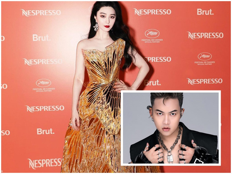 Chung Thanh Phong gây chú ý khi thiết kế mẫu váy mà Phạm Băng Băng mặc dự Cannes 2023. Mẫu váy của nữ diễn viên Hoa ngữ được nhà thiết kế Việt giới thiệu hồi tháng 4 vừa qua. Ảnh: Bazaarvietnam, FBNV.