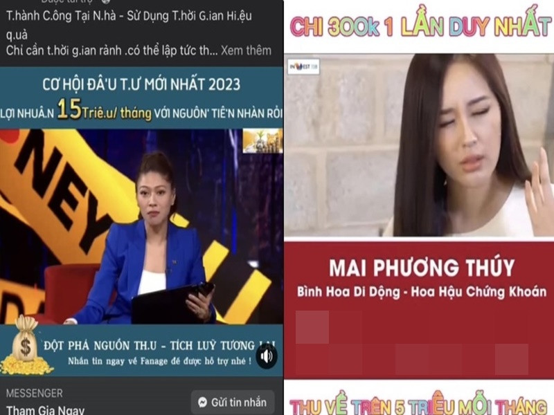 Không chỉ Lan Ngọc bị cắt ghép hình ảnh để trục lợi, nhiều sao Việt cũng rơi vào trường hợp tương tự. Ít ngày trước, BTV Ngọc Trinh cho biết, cô và Mai Phương Thúy bị lợi dụng hình ảnh để quảng cáo các sản phẩm tài chính. Ảnh: FBNV.