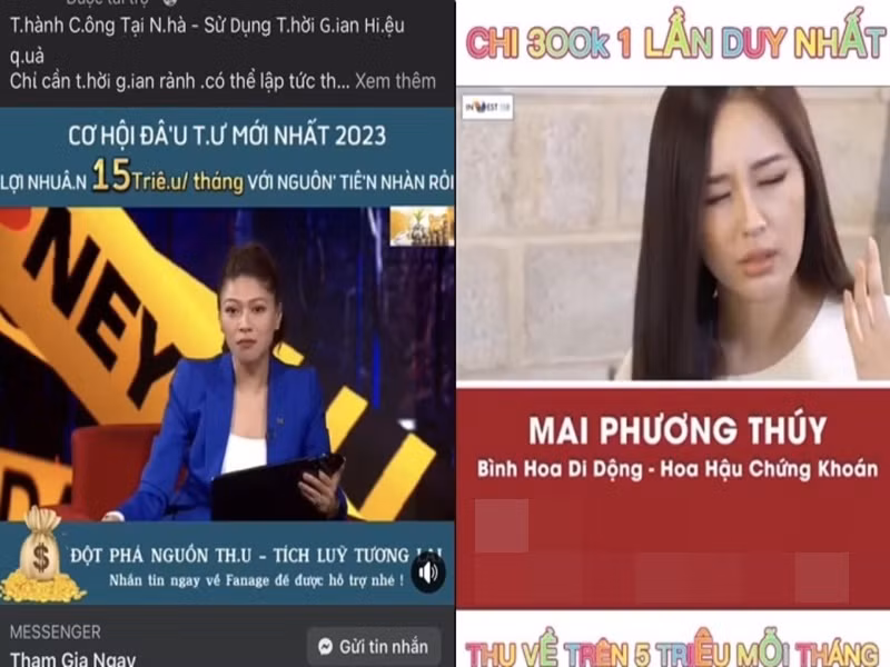 Không chỉ Lan Ngọc bị cắt ghép hình ảnh để trục lợi, nhiều sao Việt cũng rơi vào trường hợp tương tự. Ít ngày trước, BTV Ngọc Trinh cho biết, cô và Mai Phương Thúy bị lợi dụng hình ảnh để quảng cáo các sản phẩm tài chính. Ảnh: FBNV.