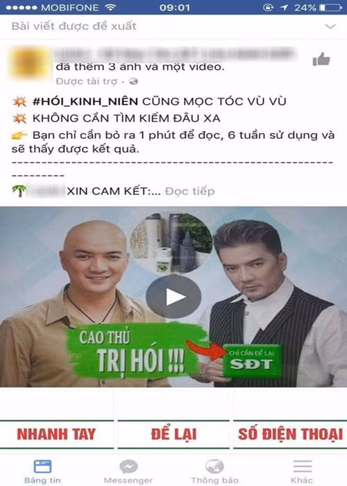 Bị chỉnh sửa hình ảnh cá nhân để quảng cáo thuốc trị hói đầu, Đàm Vĩnh Hưng yêu cầu nhãn hàng phải gỡ bỏ hình ảnh. Ngoài ra, nam ca sĩ kêu gọi tẩy chay nhãn hàng đồng thời báo cáo vi phạm để "đánh sập" trang Facebook của thương hiệu. Ảnh: Đời Sống Việt Nam.