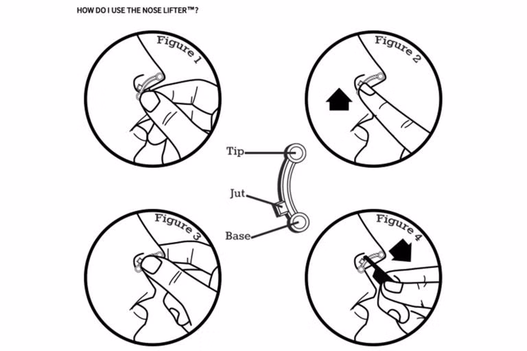 Với lời mô tả là tạo ra chiếc mũi cao thon gọn ngay trong vòng 30 giây, dụng cụ nâng mũi bằng nhựa PVC có dạng giống như một chiếc móc có 2 đầu tròn, dùng để đặt vào chóp và đáy của hai lỗ mũi để mũi trông cao và thon gọn hơn. Sản phẩm có 3 kích cỡ để phù hợp với sự lựa chọn của người dùng.