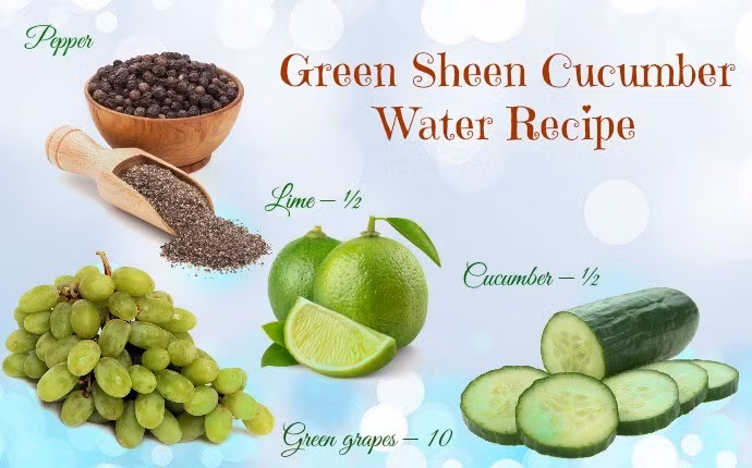  Nước dưa chuột nho xanh: Thái lát dưa chuột, chanh, thái đôi quả nho rồi cho tất cả vào bình nước. Cho thêm một ít hạt tiêu xay. Đồ uống này rất tốt cho da vì nho có tác dụng chống mất nước và kiểm soát đường huyết. 