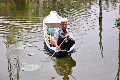 Cuộc sống trong ốc đảo của ông Phương biệt lập chỉ có cây cỏ, một đàn vịt và vài con chó luôn sủa inh ỏi mỗi khi có tiếng động. Muốn sang “vương quốc” của ông Phương, phải đứng bờ bên này gọi sang và khi nào ông nghe thấy mới chèo xuồng qua đón.