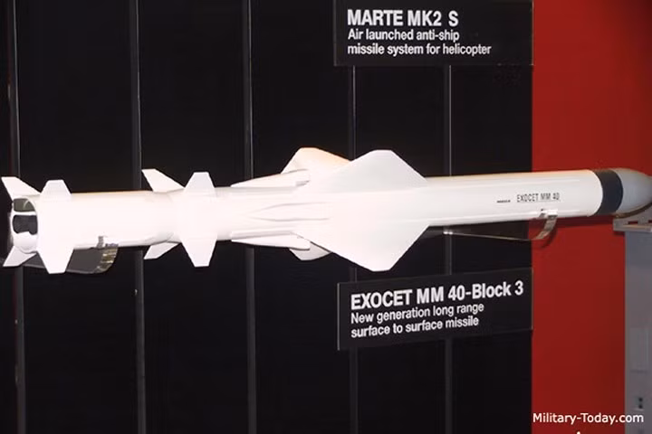 Exocet là tên lửa chống hạm tốc độ cận âm được giới thiệu lần đầu năm 1980 và được xuất khẩu đi nhiều nước trên thế giới. Ảnh: Military-Today.