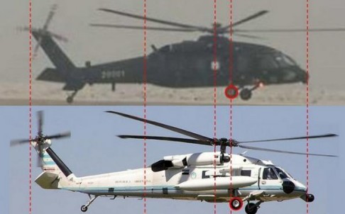 So sánh thiết kế bên ngoài của trực thăng Z-20 Harbin do Trung Quốc sản xuất (trên) và trực thăng Ó Đen phiên bản dân sự Mỹ sản xuất ở phía bên dưới. Có thể thấy, hai chiếc trực thăng này giống nhau gần như y hệt ở vẻ bên ngoài. Nguồn ảnh: QQ.