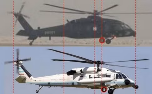 So sánh thiết kế bên ngoài của trực thăng Z-20 Harbin do Trung Quốc sản xuất (trên) và trực thăng Ó Đen phiên bản dân sự Mỹ sản xuất ở phía bên dưới. Có thể thấy, hai chiếc trực thăng này giống nhau gần như y hệt ở vẻ bên ngoài. Nguồn ảnh: QQ.