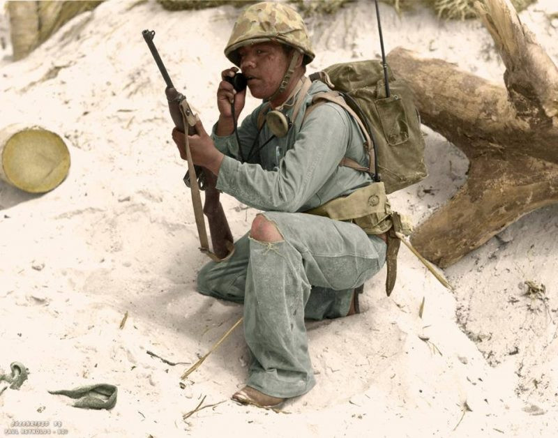 Thuỷ quân Lục chiến Mỹ trên mặt trận Thái Bình Dương. Nguồn ảnh: Warhistory.