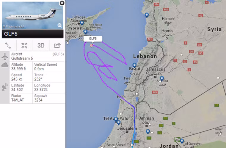 Theo mạng FlightRadar24, liên tục nhiều ngày qua, hai máy bay do thám G.550 Eitam và G.550 Shavit của Không quân Israel đã liên tục lượn lờ vùng biển Địa Trung Hải giám sát chặt chẽ mọi hoạt động trên không.