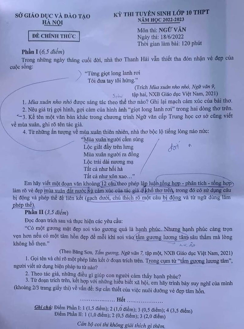 Goi y dap an de thi mon Ngu van vao lop 10 o Ha Noi