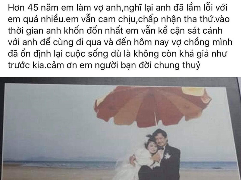 Mới đây, một người bạn thân Chánh Tín chia sẻ dòng trạng thái nam diễn viên viết dành cho vợ trước khi mất khiến nhiều người xúc động.