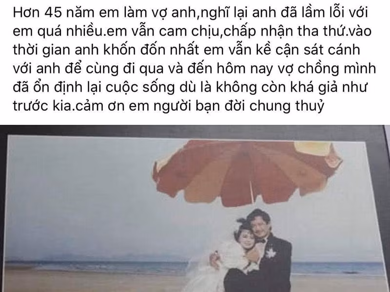 Mới đây, một người bạn thân Chánh Tín chia sẻ dòng trạng thái nam diễn viên viết dành cho vợ trước khi mất khiến nhiều người xúc động.