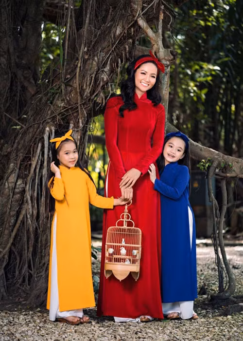 Ngam my nhan Viet dien ao dai do, don may man dau nam