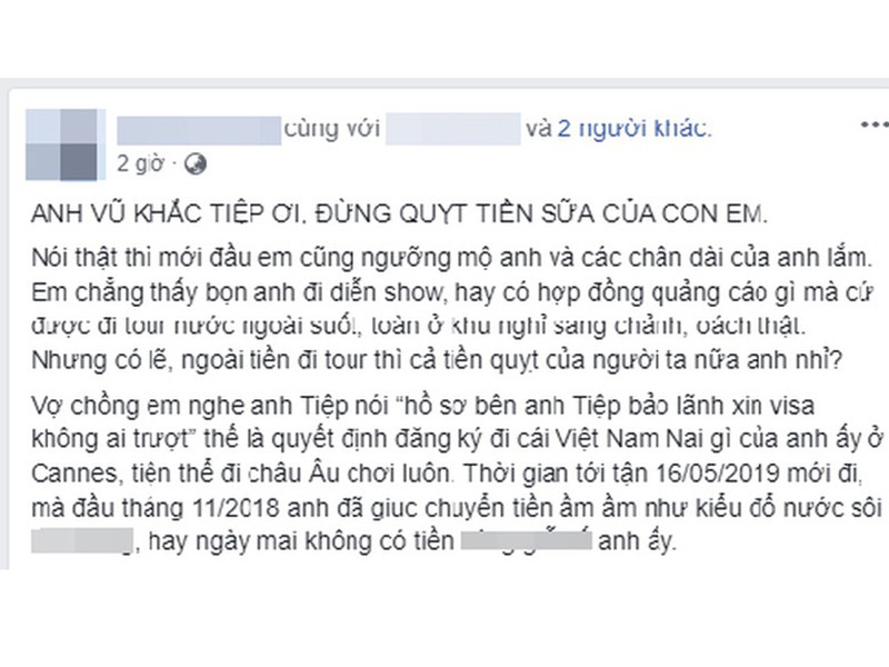 Hồi tháng 7/2019, một cặp vợ chồng tố "ông trùm chân dài" Vũ Khắc Tiệp quỵt 100 triệu đồng tiền cọc dự một đêm tiệc của ông trùm chân dài này tại Cannes vào tháng 5/2019.