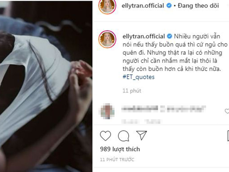 "Nhiều người vẫn nói nếu thấy buồn quá thì cứ ngủ cho quên đi. Nhưng thật ra lại có những người chỉ cần nhắm mắt lại thôi là thấy còn buồn hơn cả khi thức nữa", hot girl một thời viết.