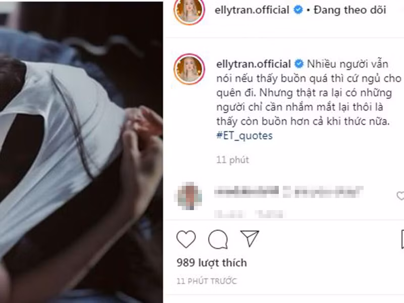 "Nhiều người vẫn nói nếu thấy buồn quá thì cứ ngủ cho quên đi. Nhưng thật ra lại có những người chỉ cần nhắm mắt lại thôi là thấy còn buồn hơn cả khi thức nữa", hot girl một thời viết.