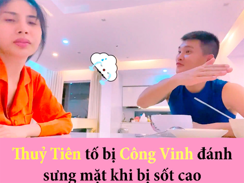 Thủy Tiên còn “tố" bị Công Vinh “đánh”. Thực tế, cựu cầu thủ đội tuyển Việt Nam chỉ tát “yêu” bà xã.