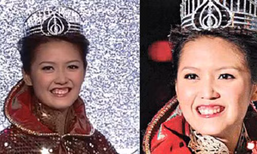 Nhiều khán giả nhận xét nụ cười của Đình Hân không tự nhiên. Thậm chí, không ít người chê cô là một trong các hoa hậu kém sắc nhất trong lịch sử Hoa hậu Hong Kong. Ảnh: Phununews