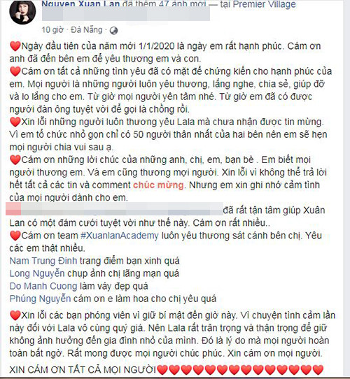 Xuan Lan va chong viet loi ngon tinh danh cho nhau sau dam cuoi-Hinh-2