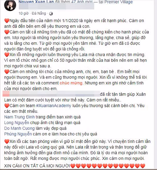 Xuan Lan va chong viet loi ngon tinh danh cho nhau sau dam cuoi-Hinh-2