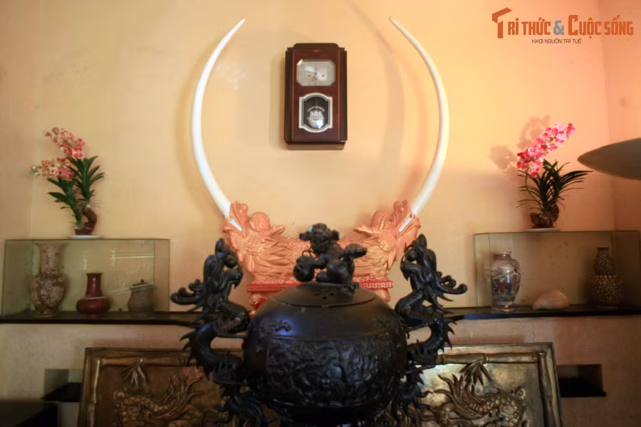 Nhiều món đồ trong Dinh 3 khiến du khách trầm trồ về sự xa hoa và sang trọng, như cặp ngà voi lớn và chiếc lư hương đồng mang phong cách hoàng cung được đặt ở phòng chờ yết kiến.