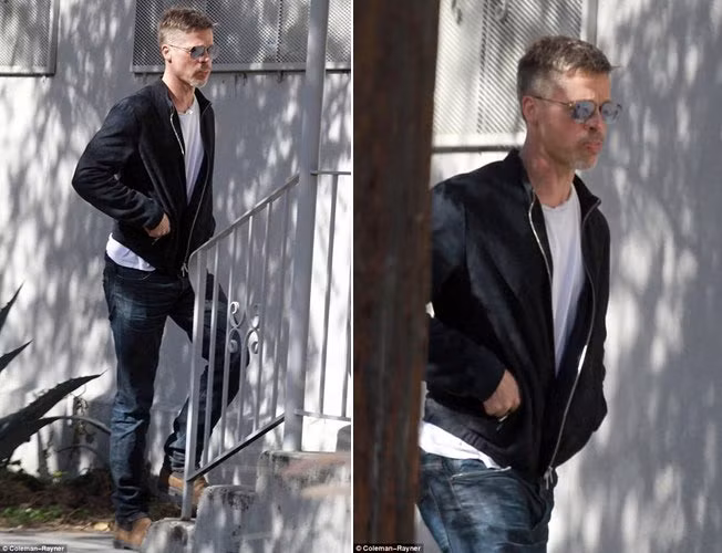 Hai năm sau lễ thành hôn, chính thức trở thành chồng Angelina Jolie, một trong những sao nữ mạnh mẽ và nổi tiếng nhất Hollywood, Brad Pitt trở nên một con người khác hẳn, gầy gò, hốc hác bởi cú sốc tinh thần khi vợ anh bất ngờ đệ đơn ly hôn. (Ảnh: Coleman-Rayner)