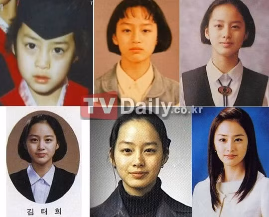 Khi so sánh hình ảnh của Kim Tae Hee từ lúc nhỏ cho tới khi cô nổi tiếng, sẽ thấy khuôn mặt cô không thay đổi gì, mọi nét trên khuôn mặt vẫn xinh xắn từ nhỏ tới lớn. (Ảnh: TV Daily)