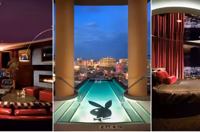 Hugh Hefner Sky Villa rộng gần 3000m2 tọa lạc trên Tháp Palms' Fantasy, được trang bị mọi thứ liên quan tới Playboy: những tác phẩm nghệ thuật đặc sắc do chính Hef lựa chọn, một chiếc giường ngoại cỡ, có thể xoay tròn và một bể bơi trong nhà, mang hình ảnh thỏ Bunny, bể sục, khu vực phơi nắng, phòng tập, phòng xem phim, phòng massage, phòng spa, thác nước trong nhà. Hugh Hefner đã bỏ ra 10 triệu USD để xây dựng biệt thự 2 tầng này và biến nó thành khách sạn đắt thứ hai trên thế giới với giá 40.000 USD/đêm. Hugh Hefner thường tới đây nghỉ khi ông tới thăm Las Vegas.