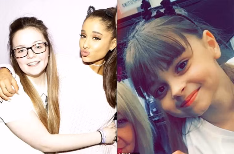 Hai trong số 22 nạn nhân của vụ nổ bom ở Manchester đều là các fan tuổi teen của Ariana Grande. Georgina Callander, 18 tuổi, từng được gặp Ariana trong một show diễn năm 2015 (trái) và bé Saffie Rose Roussos, 8 tuổi, là những nạn nhân trẻ tuổi của vụ đánh bom khủng bố ở Manchester hôm 22/5. (Ảnh: SWNS)