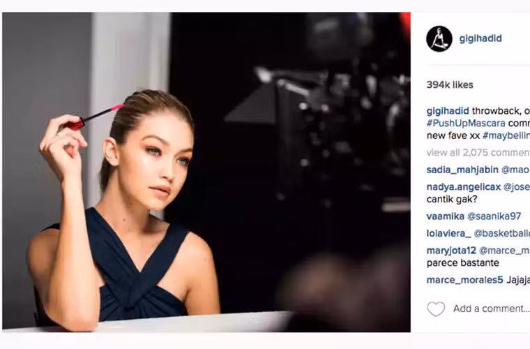 Siêu mẫu Gigi Hadid được Maybeline trả cho mỗi bài quảng cáo sản phẩm trên mạng xã hội có 17 triệu theo dõi là 125.000 USD.