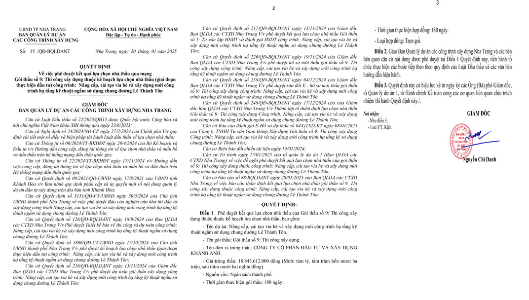 Khanh Hoa: Goi xay dung gan 19 ty goi ten nha thau nao?